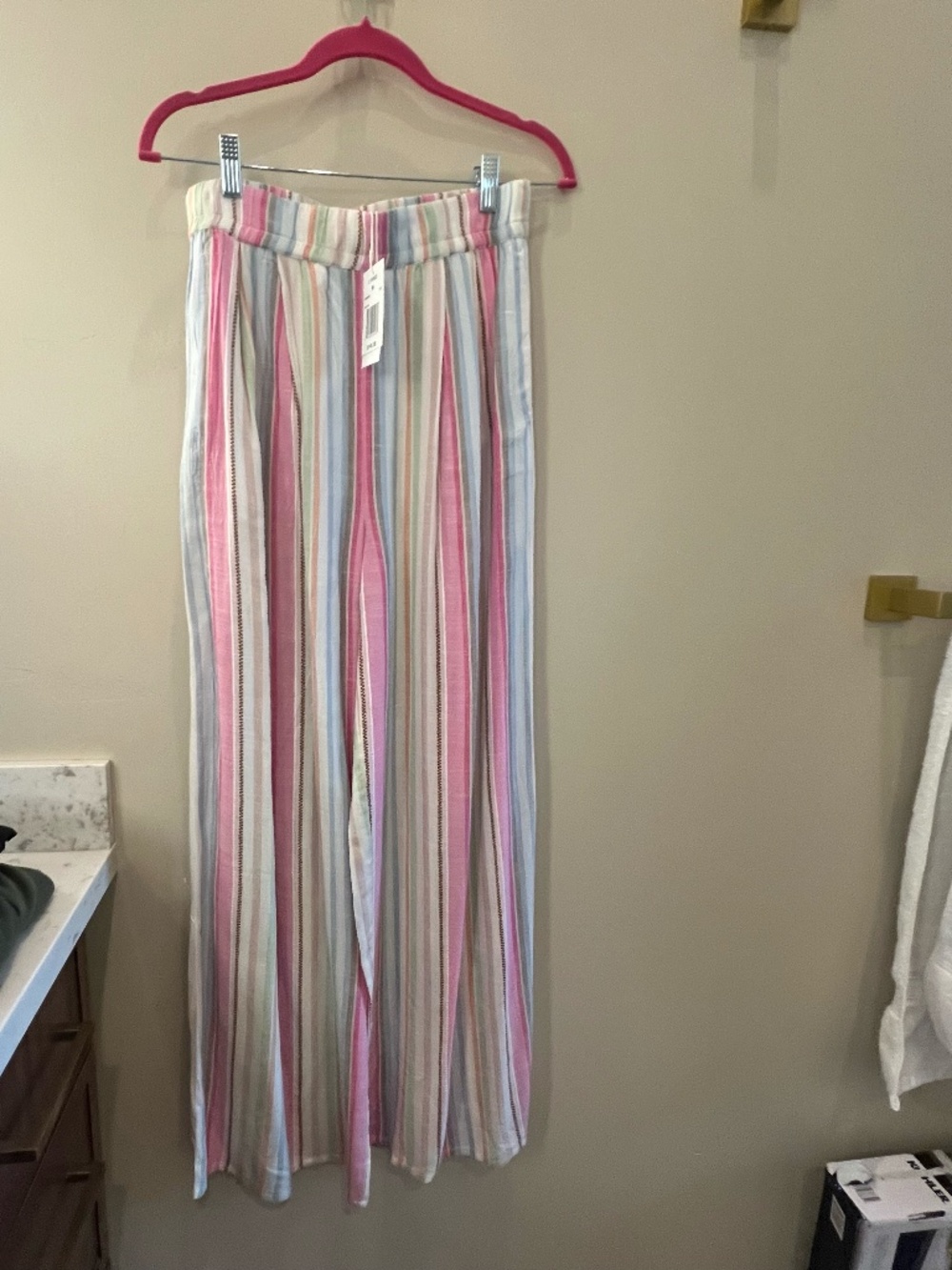NWT Pastel Striped Wide Leg Pants Elastic Waist Matching Set Size M